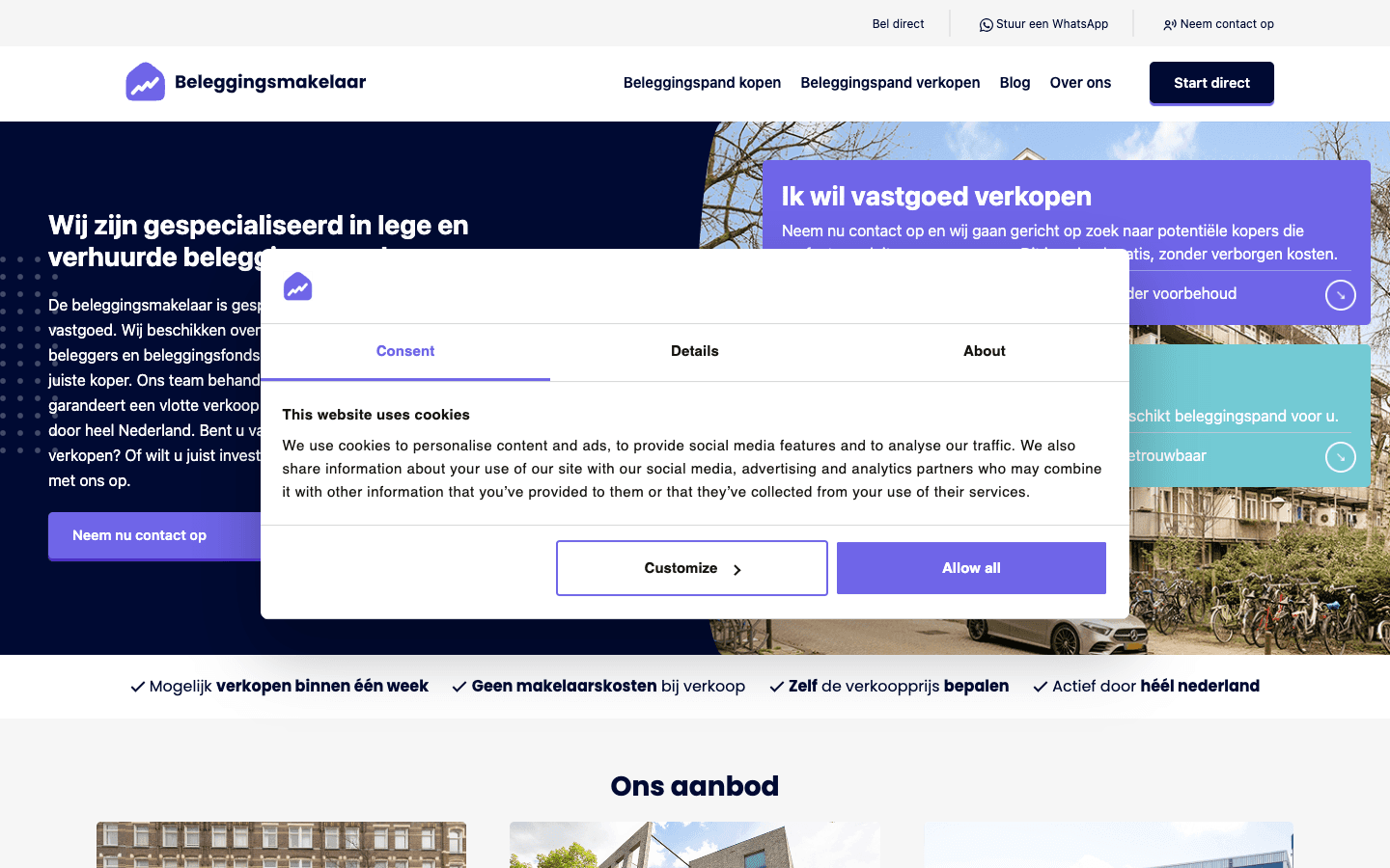 Beleggingsmakelaar website screenshot