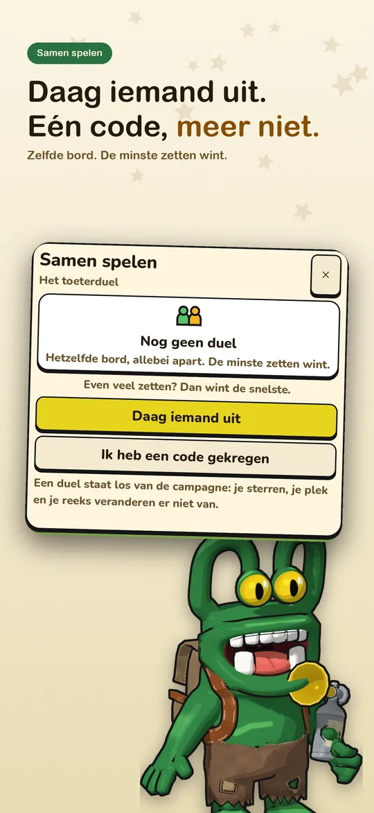HONK! Doogie op de iPhone: de kop Daag iemand uit. Eén code, meer niet., met het toeterduel.