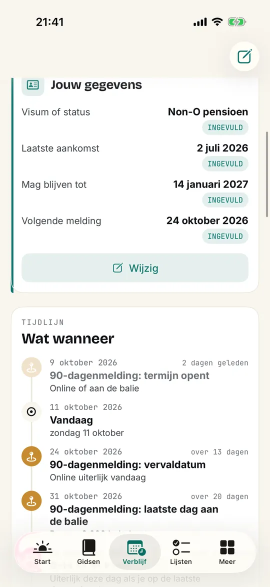 De Sabai-app op de iPhone: Mijn verblijf met je gegevens en een tijdlijn van wat er wanneer moet.