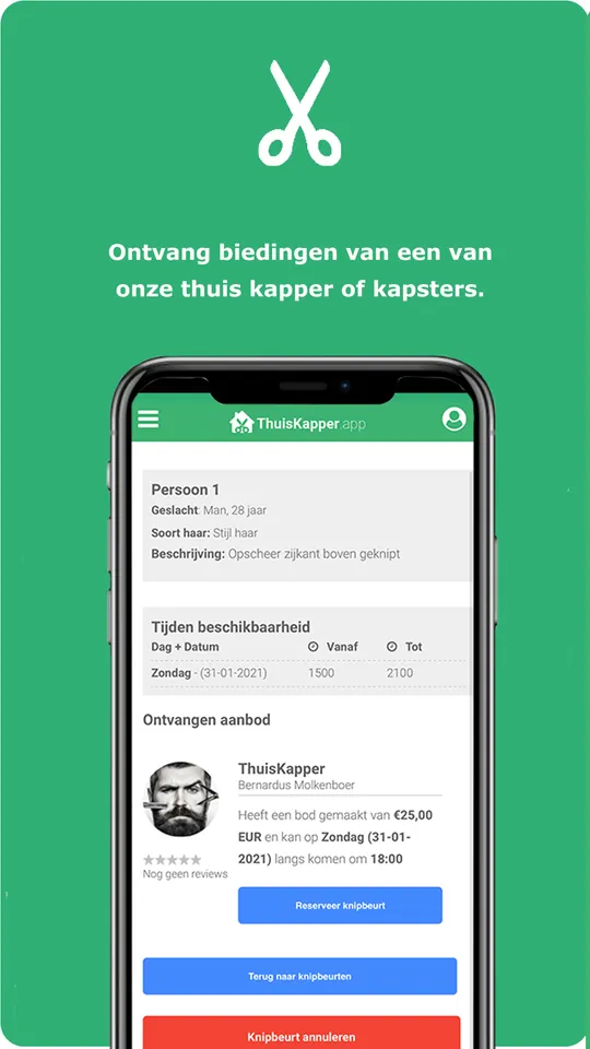 Thuiskapper in de App Store: de kop Ontvang biedingen van onze thuis kappers, met een aanbod van een kapper.